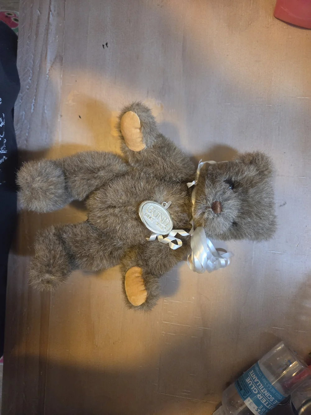 1990s Vintage Brown Gund Teddy Bear with Satin Ribbon